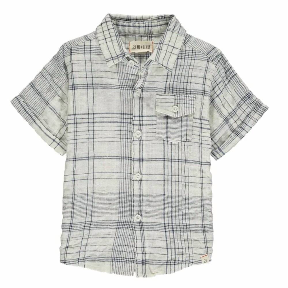 NEW ME & HENRY boy's newport short sleeve shirt in grey and white